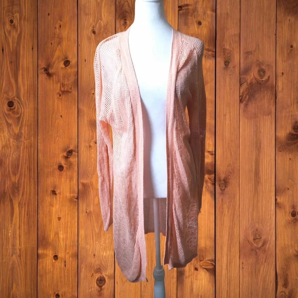 in Cashmere Linen Blend Open Knit Longline Open Front Cardigan Size Large Beachy